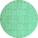 Round Oriental Turquoise Traditional Rug, abs2714turq