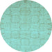 Round Oriental Light Blue Traditional Rug, abs2714lblu