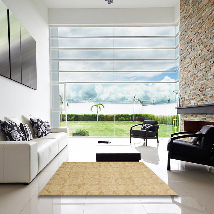 Square Machine Washable Abstract Gold Rug in a Living Room, wshabs2714