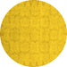 Round Machine Washable Oriental Yellow Traditional Rug, wshabs2714yw