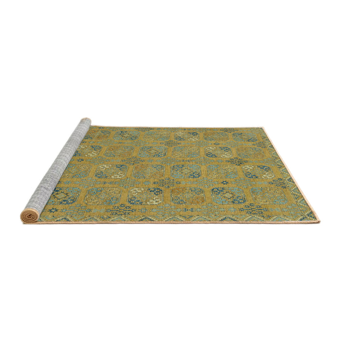 Sideview of Machine Washable Abstract Brass Green Rug, wshabs2715