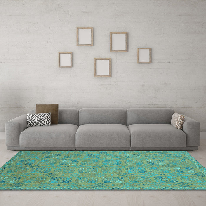 Machine Washable Oriental Light Blue Traditional Rug in a Living Room, wshabs2715lblu