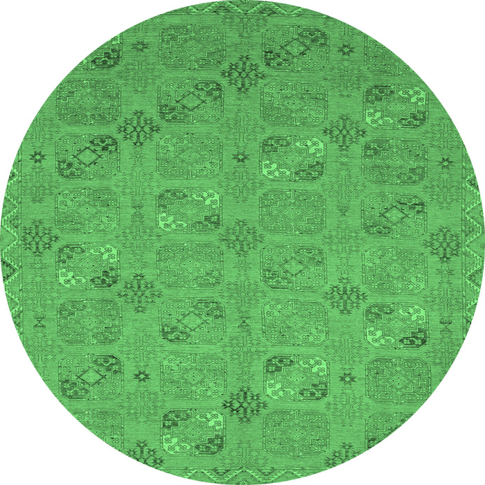 Round Machine Washable Oriental Emerald Green Traditional Area Rugs, wshabs2715emgrn