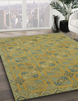 Machine Washable Abstract Brass Green Rug in a Family Room, wshabs2715