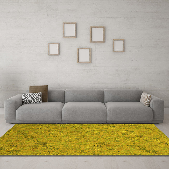 Machine Washable Oriental Yellow Traditional Rug in a Living Room, wshabs2715yw