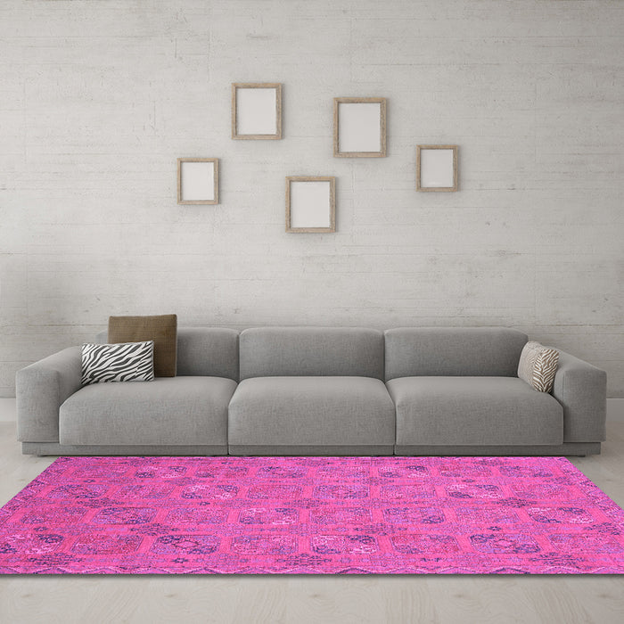 Machine Washable Oriental Pink Traditional Rug in a Living Room, wshabs2715pnk