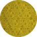 Round Oriental Yellow Traditional Rug, abs2715yw