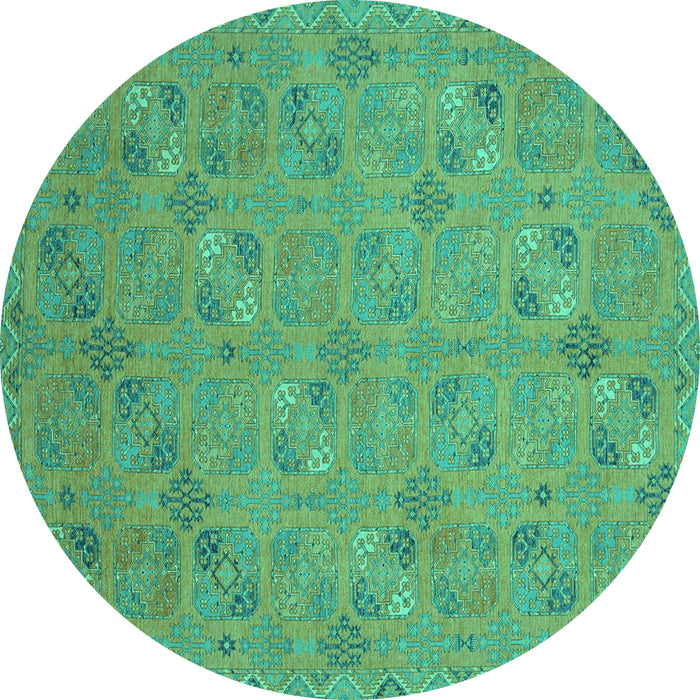 Round Machine Washable Oriental Turquoise Traditional Area Rugs, wshabs2715turq