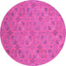 Round Oriental Pink Traditional Rug, abs2715pnk