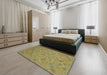 Machine Washable Abstract Brass Green Rug in a Bedroom, wshabs2715