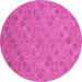 Round Machine Washable Oriental Pink Traditional Rug, wshabs2715pnk