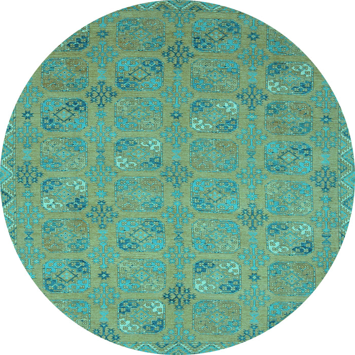 Round Machine Washable Oriental Light Blue Traditional Rug, wshabs2715lblu