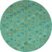 Round Machine Washable Oriental Light Blue Traditional Rug, wshabs2715lblu