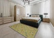 Abstract Copper Green Oriental Rug in a Bedroom, abs2715