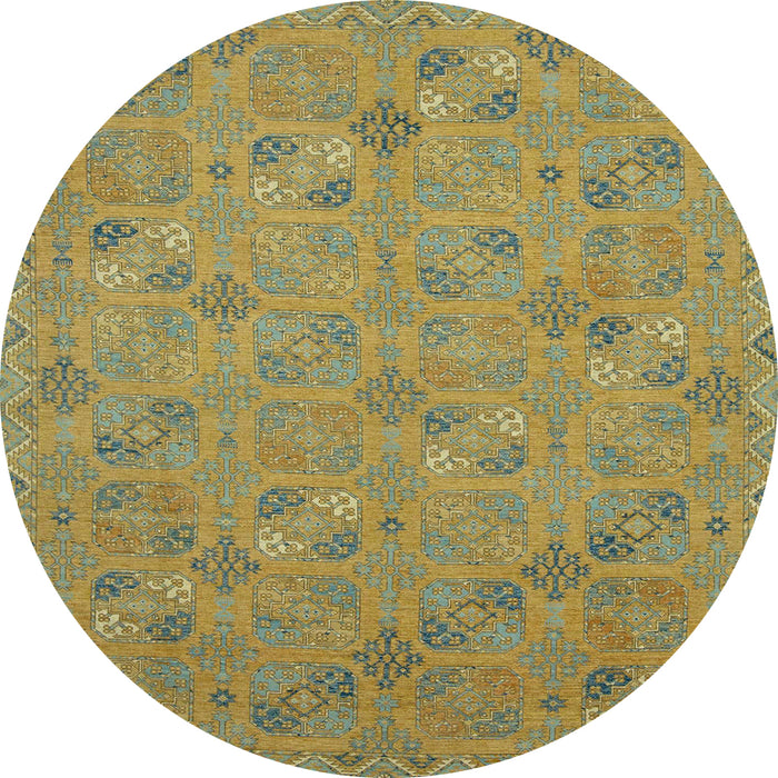 Round Abstract Copper Green Oriental Rug, abs2715