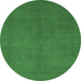 Round Machine Washable Abstract Emerald Green Modern Area Rugs, wshabs2717emgrn