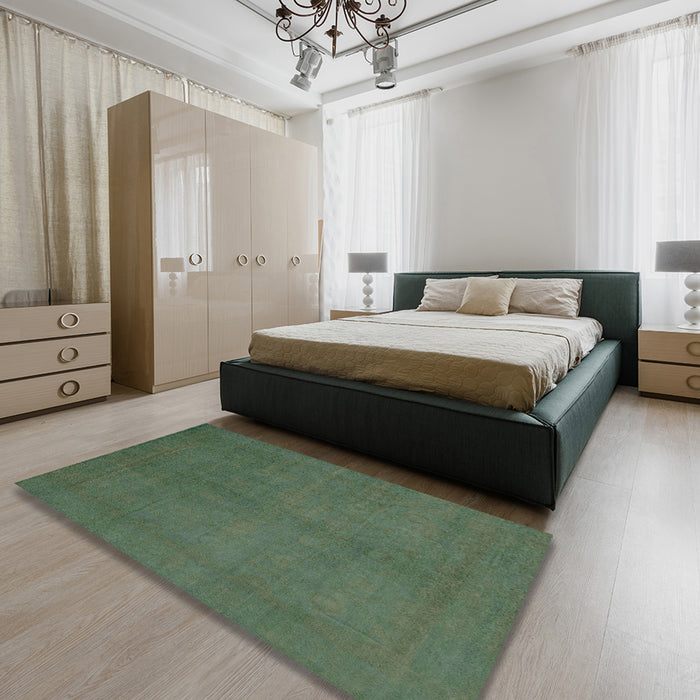 Abstract Forest Green Modern Rug in a Bedroom, abs2717