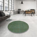 Round Machine Washable Abstract Forest Green Rug in a Office, wshabs2717