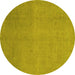 Round Abstract Yellow Modern Rug, abs2718yw