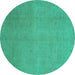 Round Abstract Turquoise Modern Rug, abs2718turq