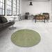 Round Machine Washable Abstract Brass Green Rug in a Office, wshabs2718