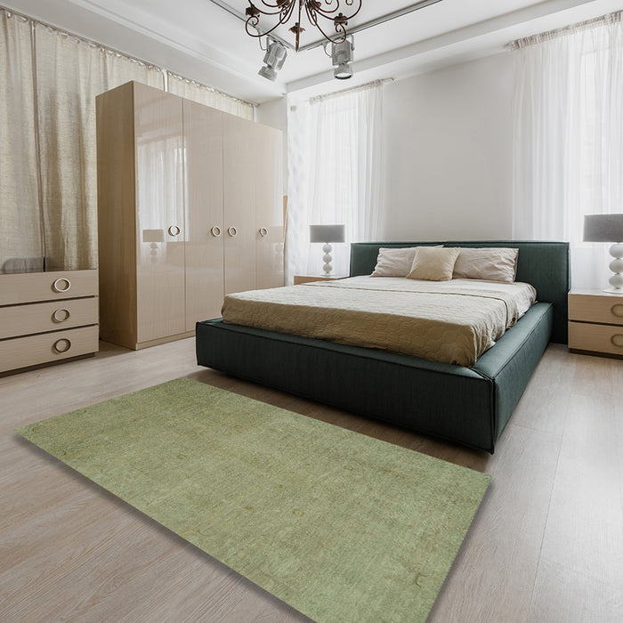 Abstract Copper Green Modern Rug in a Bedroom, abs2718
