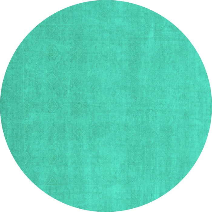 Round Machine Washable Oriental Turquoise Modern Area Rugs, wshabs2719turq