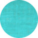 Round Machine Washable Oriental Light Blue Modern Rug, wshabs2719lblu