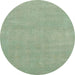 Round Machine Washable Abstract Green Rug, wshabs2719