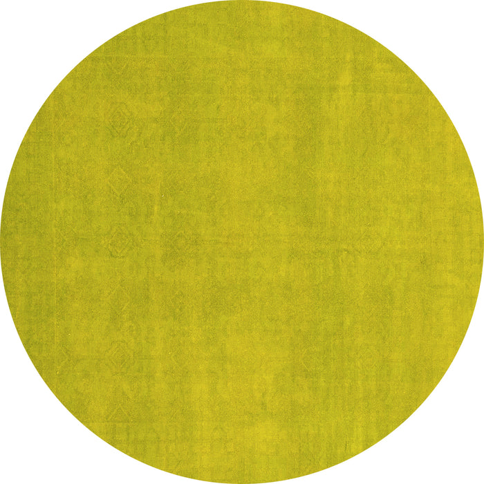 Round Machine Washable Oriental Yellow Modern Rug, wshabs2719yw