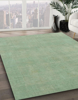 Machine Washable Abstract Green Rug in a Family Room, wshabs2719