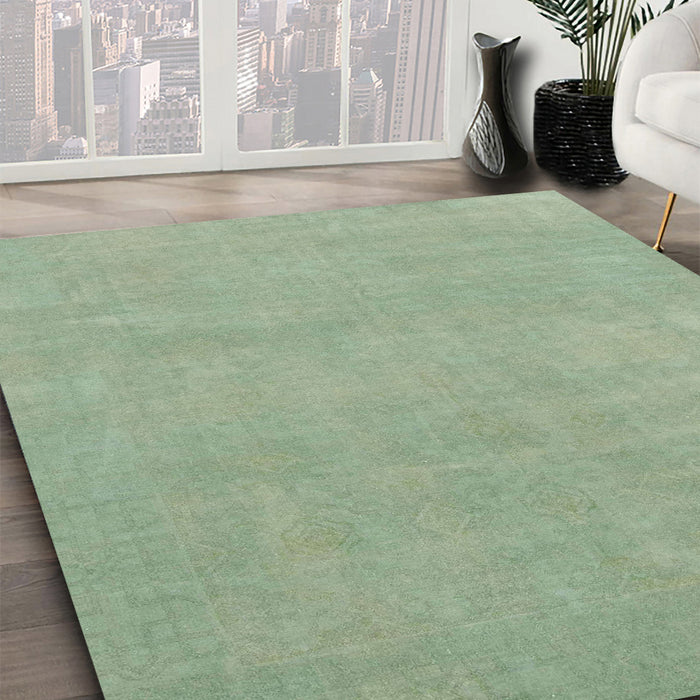 Machine Washable Abstract Green Rug in a Family Room, wshabs2719