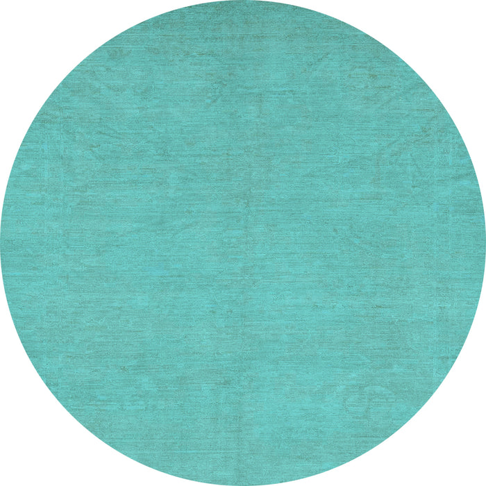 Round Machine Washable Oriental Light Blue Modern Rug, wshabs2720lblu