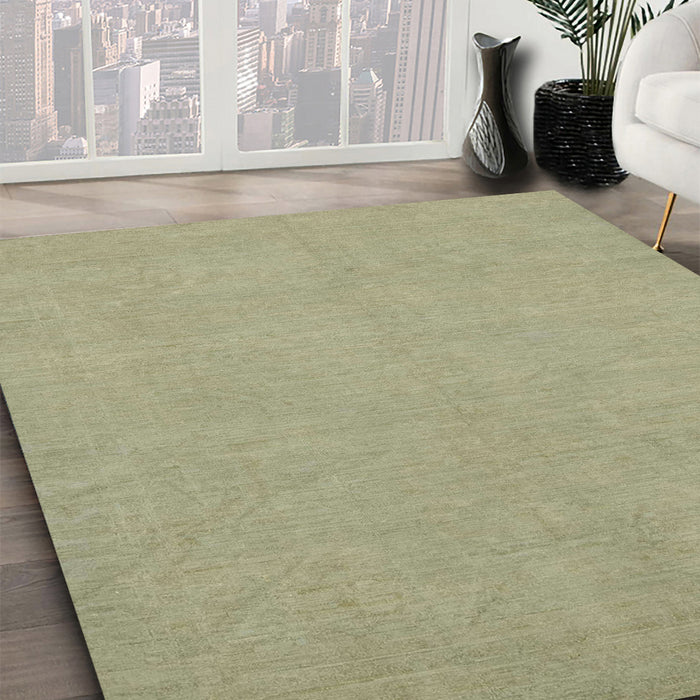 Abstract Olive Green Oriental Rug in Family Room, abs2720