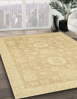 Abstract Mustard Yellow Oriental Rug in Family Room, abs2721