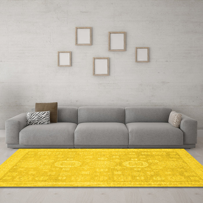Machine Washable Oriental Yellow Modern Rug in a Living Room, wshabs2721yw