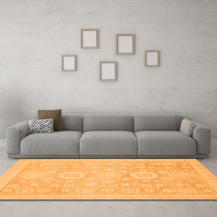 Machine Washable Oriental Orange Modern Area Rugs in a Living Room, wshabs2721org