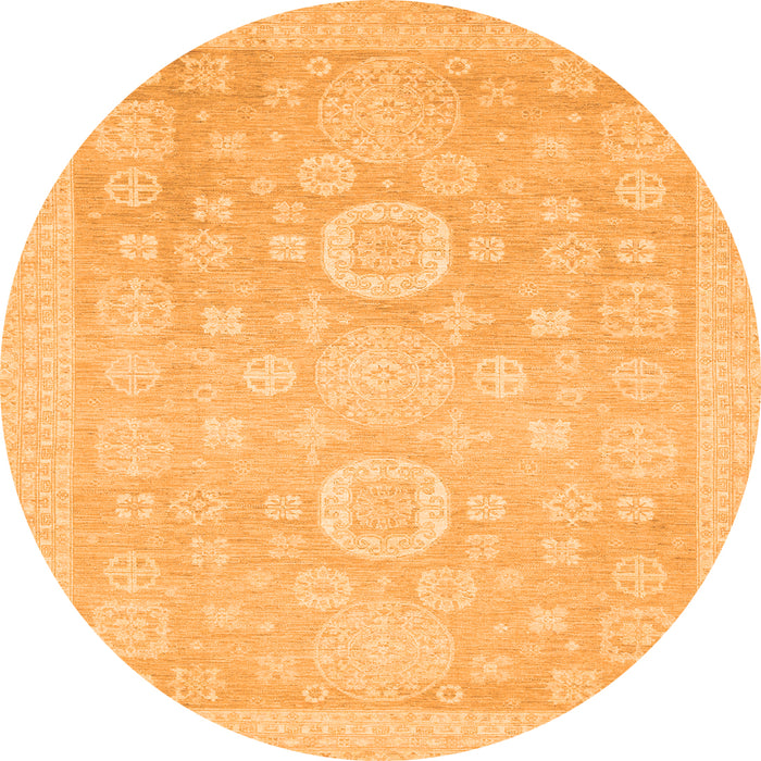 Round Machine Washable Oriental Orange Modern Area Rugs, wshabs2721org