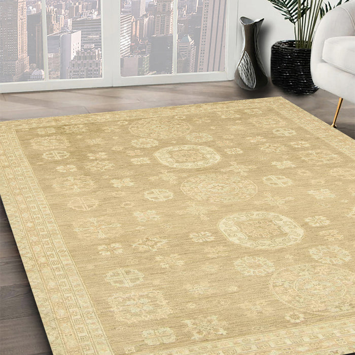 Abstract Mustard Yellow Oriental Rug in Family Room, abs2721