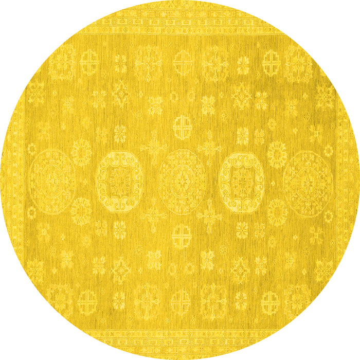 Round Machine Washable Oriental Yellow Modern Rug, wshabs2721yw