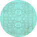 Round Machine Washable Oriental Light Blue Modern Rug, wshabs2721lblu