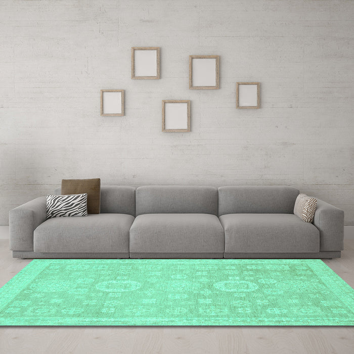 Machine Washable Oriental Turquoise Modern Area Rugs in a Living Room,, wshabs2721turq