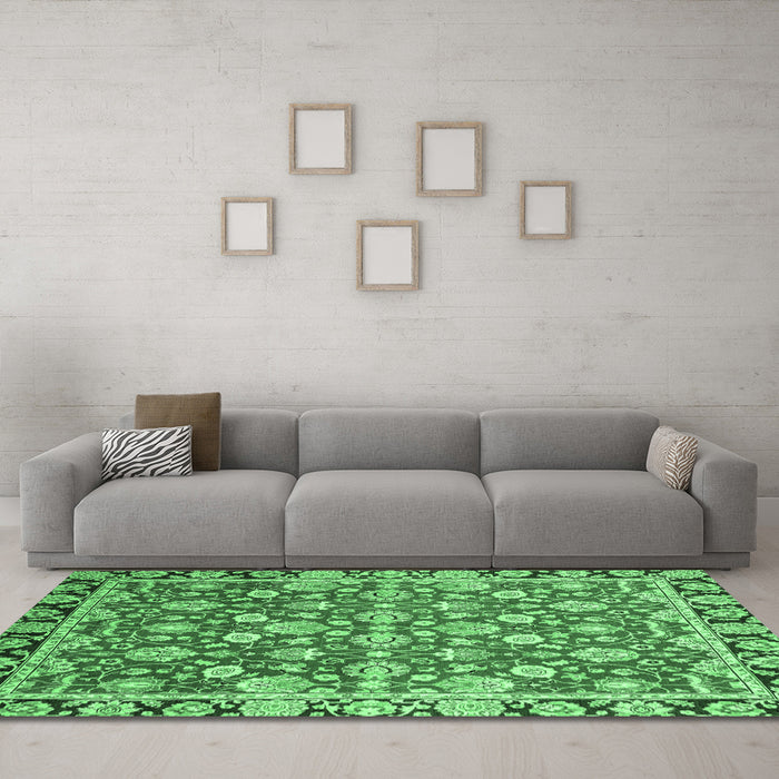 Machine Washable Oriental Emerald Green Modern Area Rugs in a Living Room,, wshabs2722emgrn