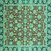 Square Machine Washable Oriental Turquoise Modern Area Rugs, wshabs2722turq