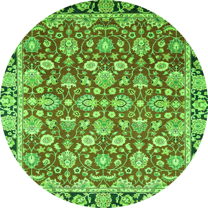 Round Machine Washable Oriental Green Modern Area Rugs, wshabs2722grn