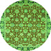 Round Machine Washable Oriental Green Modern Area Rugs, wshabs2722grn