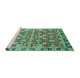 Sideview of Machine Washable Oriental Turquoise Modern Area Rugs, wshabs2722turq