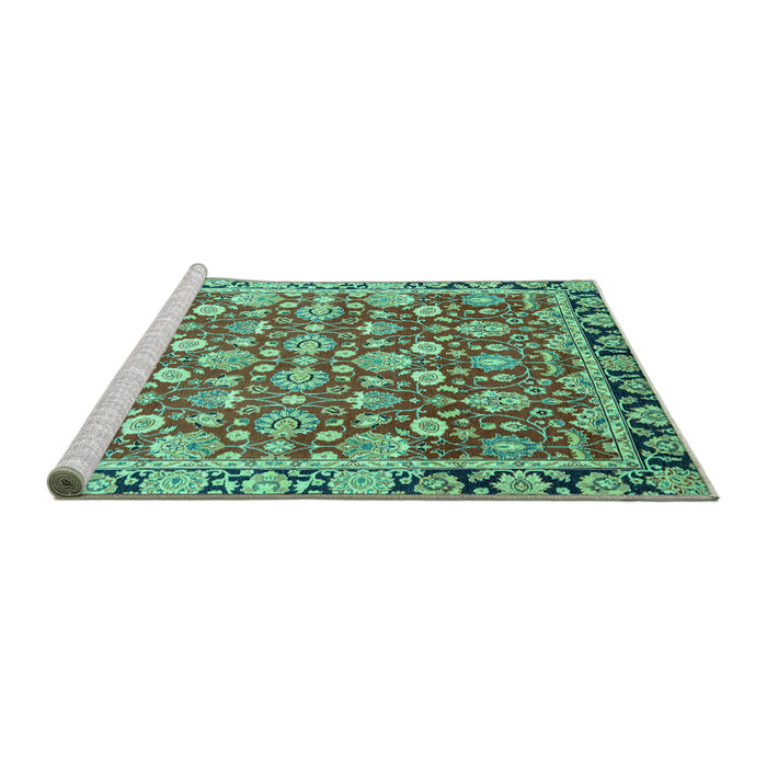 Sideview of Machine Washable Oriental Turquoise Modern Area Rugs, wshabs2722turq