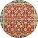 Round Abstract Fire Brick Red Oriental Rug, abs2722