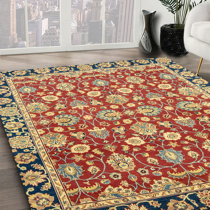 Abstract Fire Brick Red Oriental Rug in Family Room, abs2722